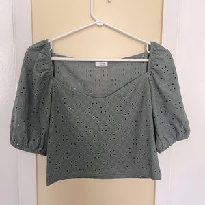 ARDENE Crop top green crochet blouse